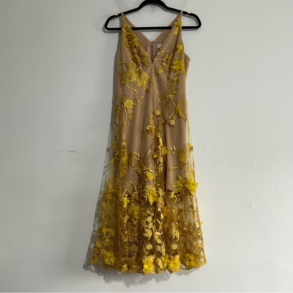 Dress the Population Audrey Fit & Flare Sheer Lace Floral Applique Midi Dress M - Picture 2 of 14